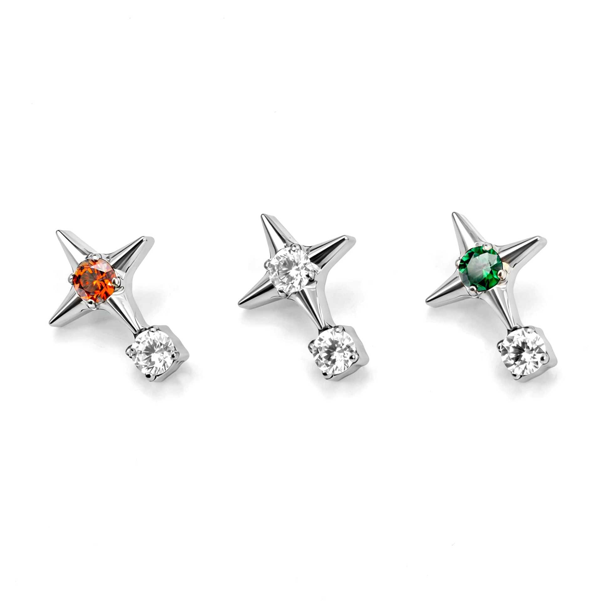 Silver pointed spike labret stud material detail