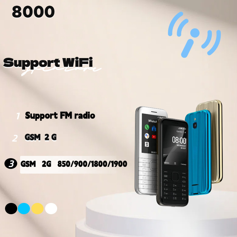 Mobile phone 8000 2.8 screen GSM 2G non-smart phone dual card straight board elderly button WiFi mobile phone ราคา 3,473 บาท*ส่งฟรี