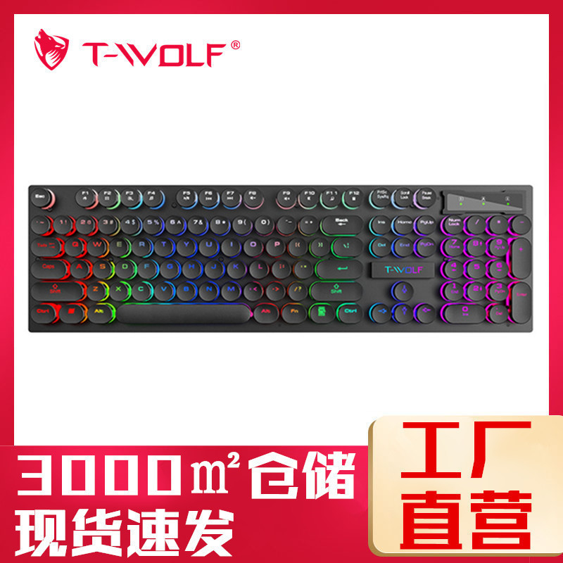 T-WOLF Thunderwolf T80 Single Keyboard Luminous Backlit Color Colorful Wired Game Keyboard Character Luminous Cross-Border