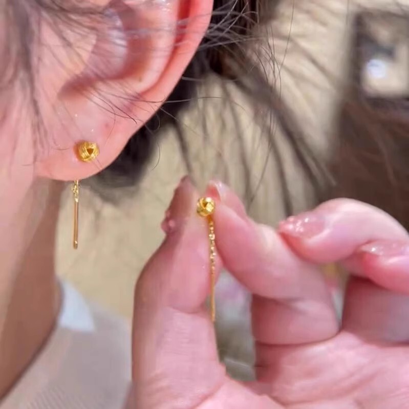 Simple Golden Ruyi Ear Line 2025 Spring and Summer New Niche Light Luxury Textuous All-match Exquisite Sweet Earrings Earrings