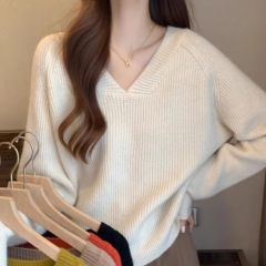 设计感V领软糯毛衣女2025秋冬新款小个子洋气慵懒风宽松外穿上衣