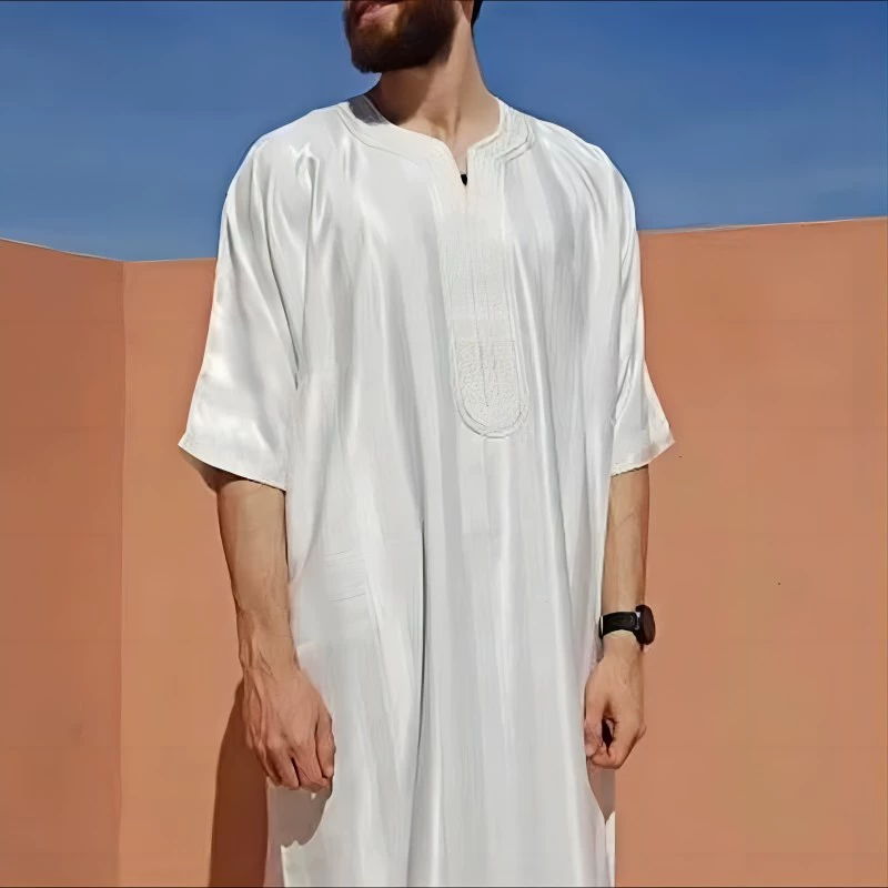 2023 summer hot-selling new white loose casual Muslim men's thobe Arabic casual thobe