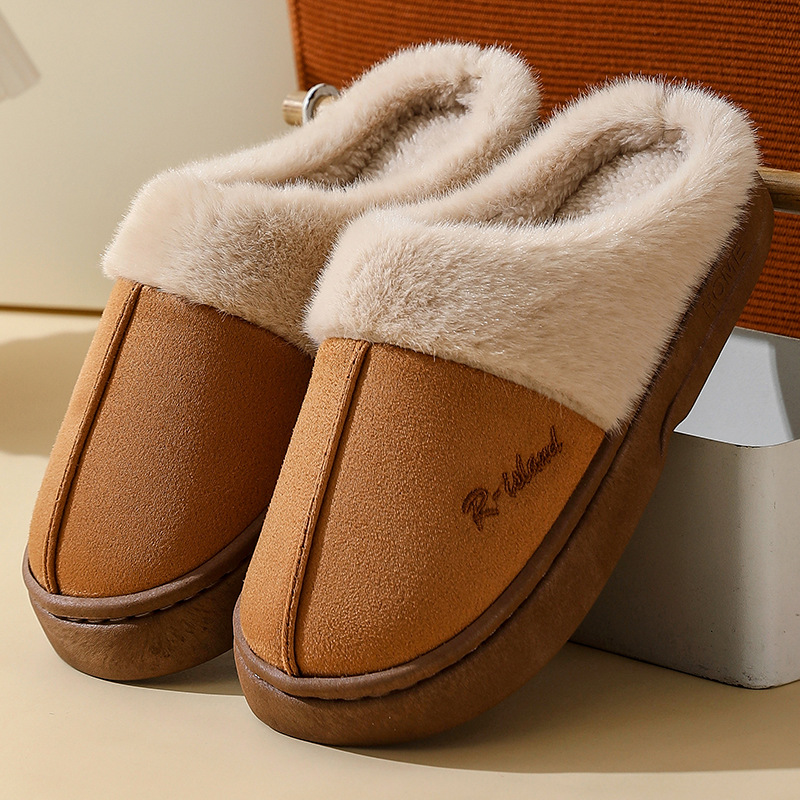 Zapatillas de algodón para mujer, antideslizantes, con parte inferior plana, a la moda, simples y cálidas, para otoño e invierno