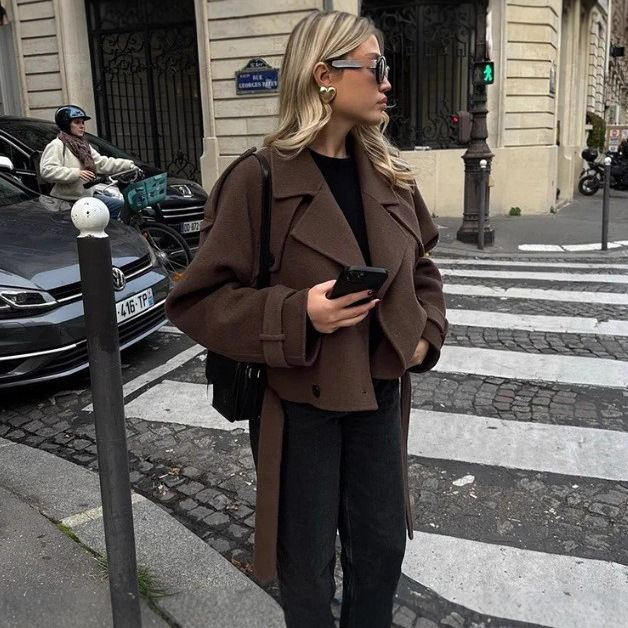 European and American Style Amazon Aliexpress Popular Fashion Trend Versatile Loose Double-Button Lapel Elegant Woolen Jacket