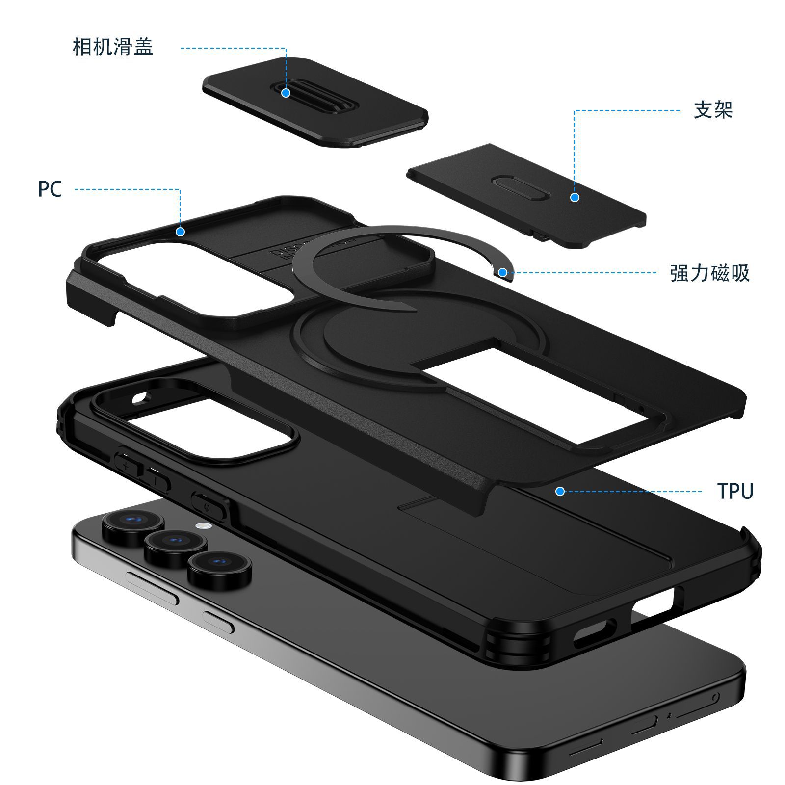 Aplicable a Samsung S25 FE serie de toma de aire de absorción magnética caja de teléfono móvil S25 Edge soporte invisible cubierta deslizante