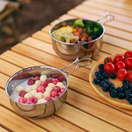 Outdoor camping 304 stainless steel folding bowl portable set of pots and picnic tableware multi-functional combination set of bowls and cookware