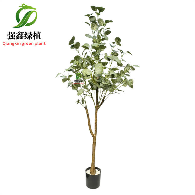 Planta de simulación de interior eucalipto árbol falso bonsai sala de estar decoración del suelo hoja de dinero falsa planta verde adorno en maceta image 8
