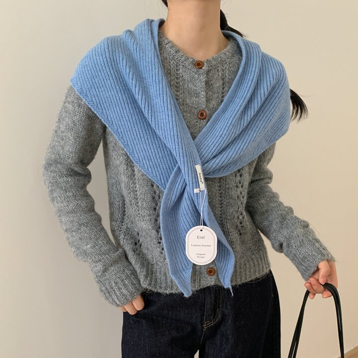 韩版秋冬新款针织可穿插三角巾女高级感气质外搭小披肩交叉围巾|undefined