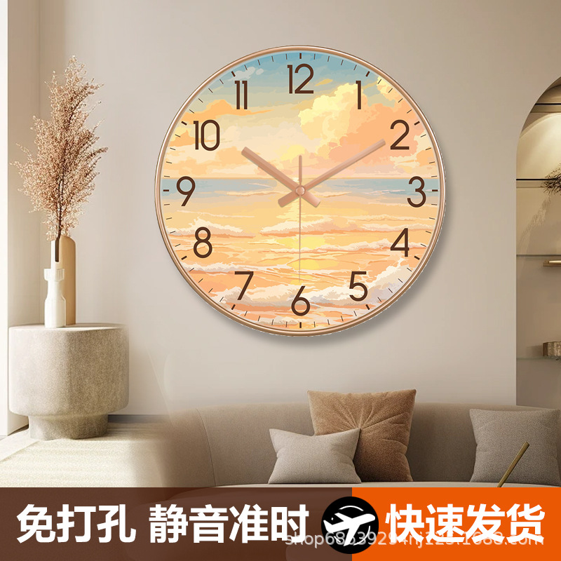 Reloj pastoral moderno nórdico de lujo ligero, reloj de pared de radio para sala/dormitorio/hogar, reloj de cuarzo de arrebol