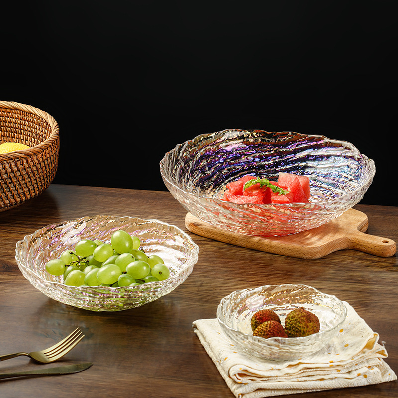 Japanese-style transparent fruit bowl household creative sea ripple Salad Bowl INS simple internet celebrity Sea Glass Bowl
