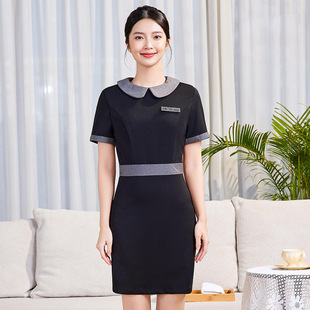 Summer Doll Collar Short Sleeve Stretch dress Female Beauty Technician Medical Beauty Health Center Work Uniform High-end Sense