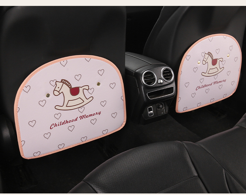 Cute Cartoon Pony Girl Car Seat Back Anti-Kick Pad, Car Seat Back Anti-Dirt Pad with Storage Strap, Available in 2 Lengths