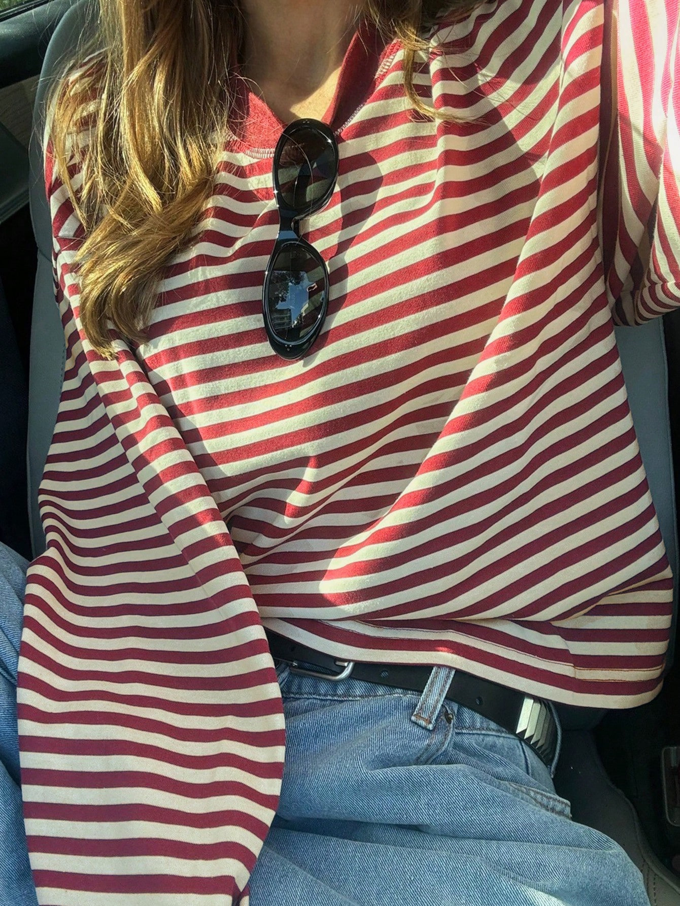 2025 Autumn Lazy and Relaxed European and American Style Casual Loose Easiest for Match Retro Contrast Color Striped Long Sleeve T-Shirt Top