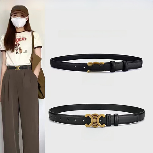 2.5CM Wide Belt Women Decorated Triumphal Arch Leather Belt Ladies High-end Double C Black Matching Denim Pants Luxury Fake Leather 