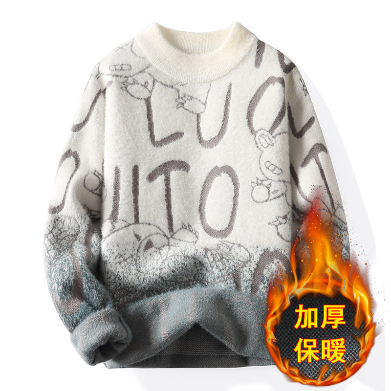 Invierno suelta casual en stock gris espesado ancianos juventud invierno cuello redondo manga larga que basa la camisa