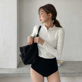 女泳衣休闲运动韩版新款分体比基尼三件套长袖防晒泡温泉ins泳装