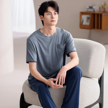 夏季新款莫代尔睡衣男款短袖长裤套头休闲家居服时尚可外穿套装