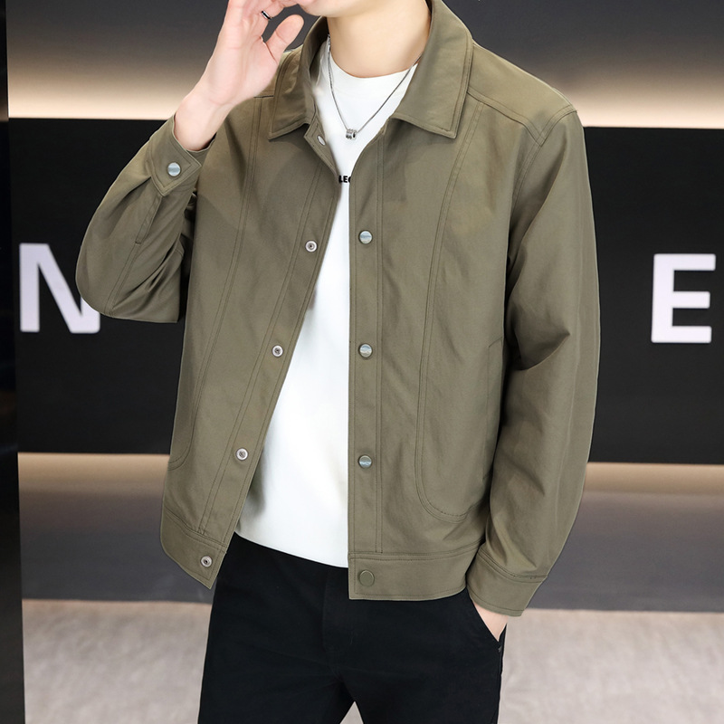 Kişi yaz-payız gödəkçəsi, yumşaq kəsik, yaxalı, iş geyimi üslubu