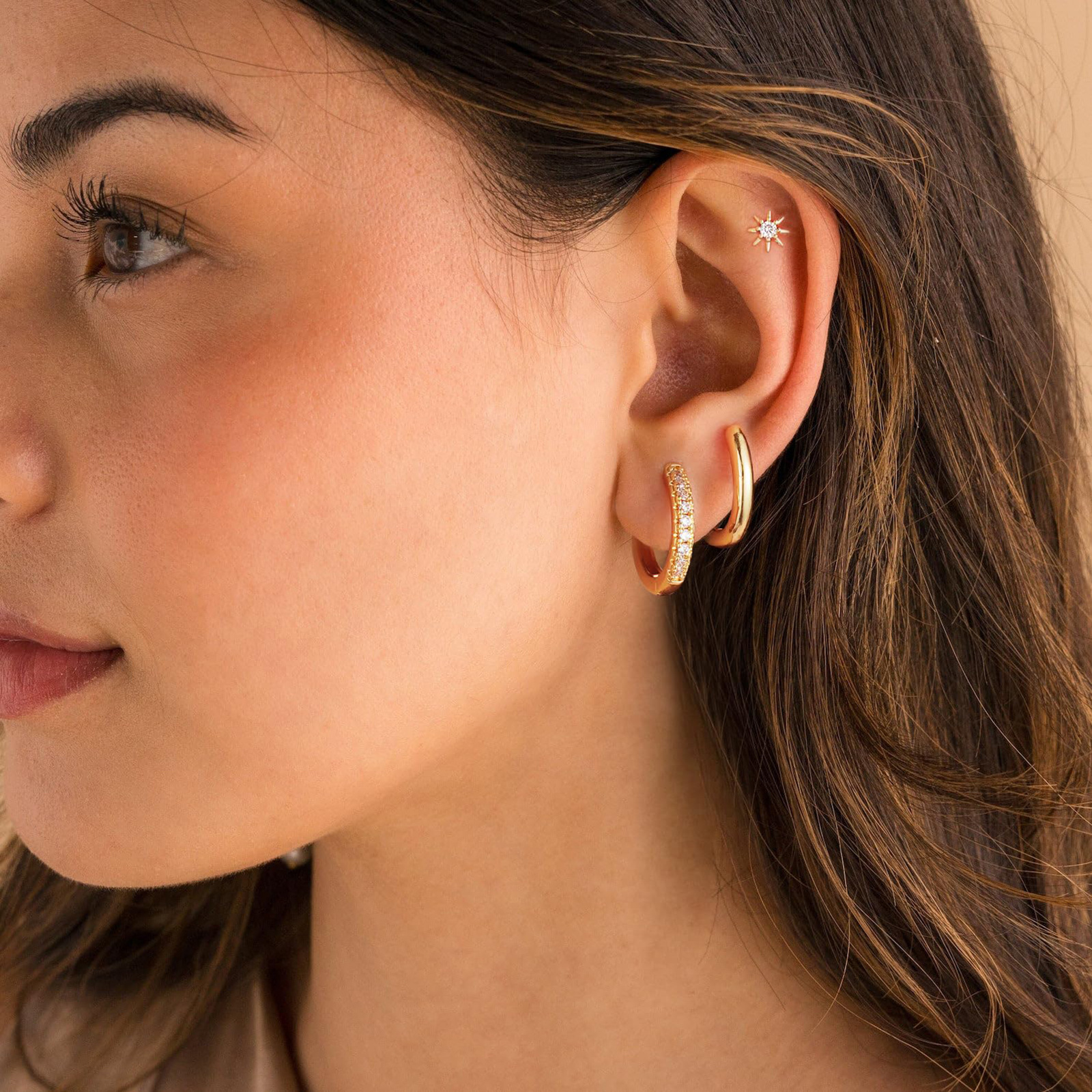 Three Piece Set Drop Earrings Gold Plated Eight Pointed Star_voghion.com