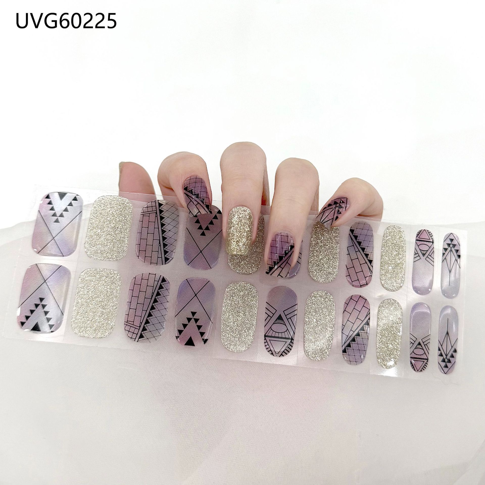 Pegatinas de uñas de gel UV transparentes efecto hielo, semicuradas, con lámina dorada, fototerapia, efecto película de aceite