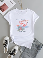 Flamingos Print Casual T-Shirt, Crew Neck Short Sleeve Top F