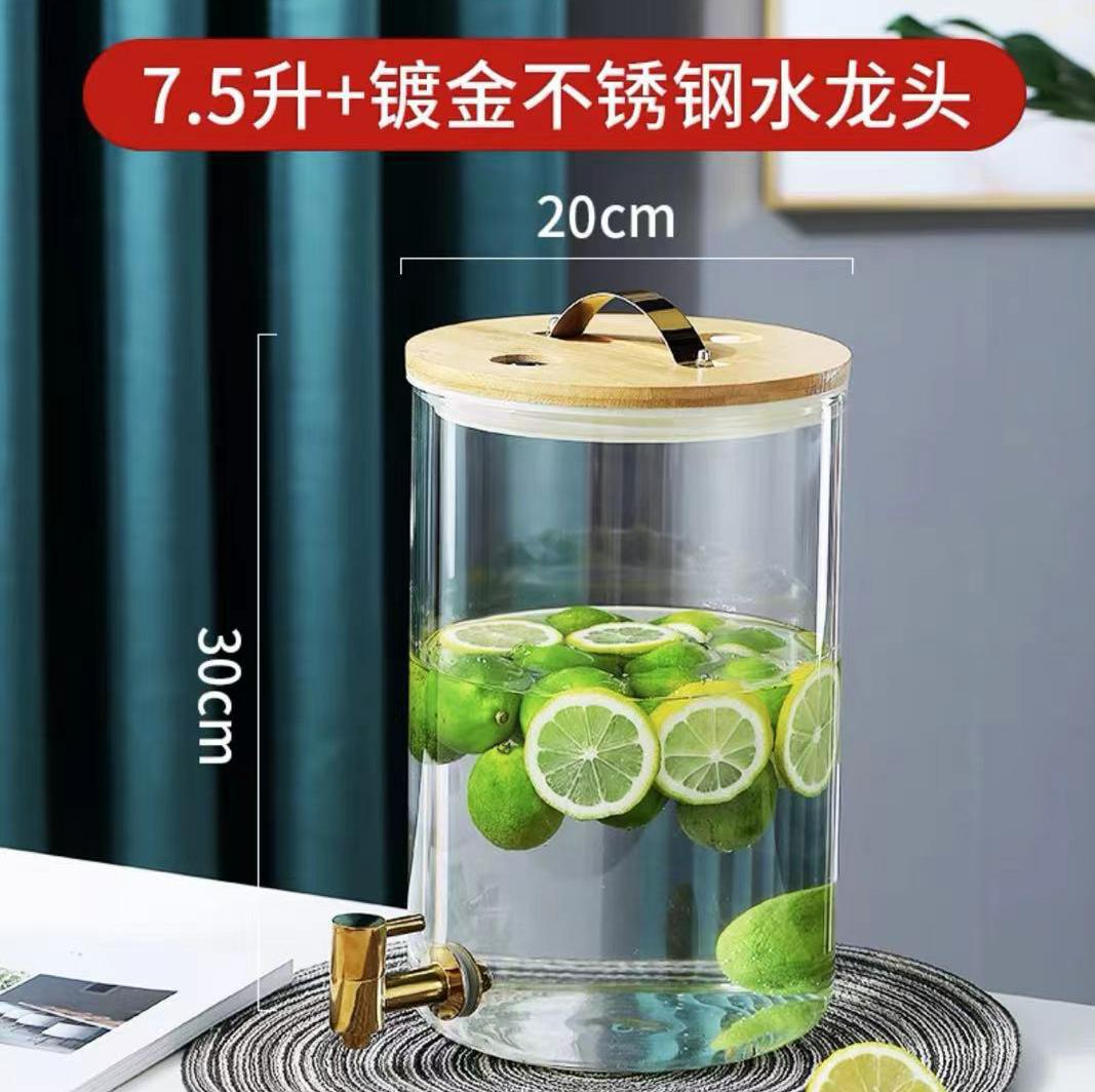 Jugo de vidrio puede beber cubo con grifo comercial limón jugo cubo gran capacidad sellada enzima cubo jugo trípode