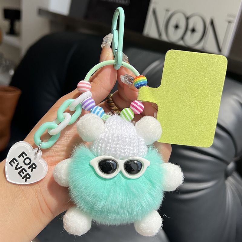 Niedlicher Rex-Kaninchenfell-Schlüsselanhänger mit kleiner Kohlekugel für das Auto, für Frauen, exquisiter Internet-Promi-Plüsch-Rucksack zum Aufhängen_voghion.com