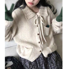 韩系氛围感穿搭翻领针织开衫外套女秋冬新款小个子超好看减龄上衣