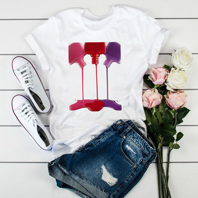 Short-sleeved T-shirt women's 2022 women's nail polish 3D printing AliExpress independent station cross-border bottoming shirt shop