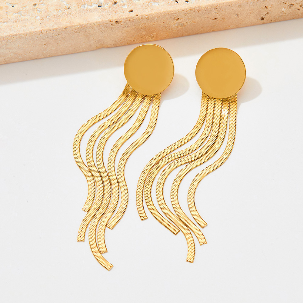 Street Occasion 304 Stainless Steel Material Tassel Pattern PVD Coated Real Gold Plated 16K Gold White Gold Plated Gold Plating Tassel 304 Stainless Steel Retro Waterproof Non Tarnish Drop Earrings