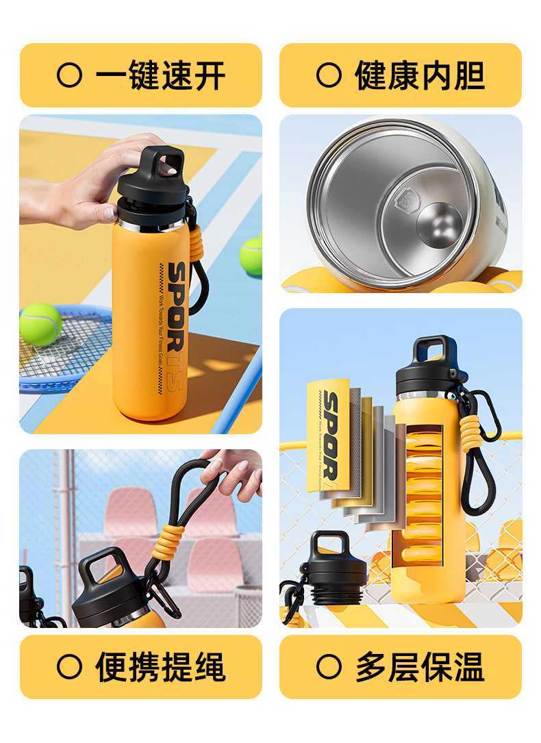 Neue Edelstahl-Isolierflasche mit One-Touch-Deckel, Outdoor-Trinkflasche, Fahrrad-Sportflasche, Schüler-Strohhalm-Becher