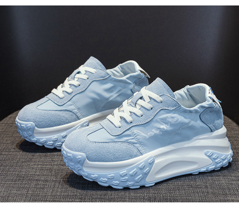 Giày sneaker chunky đế dày nữ mũi tròn tăng chiều cao mùa hè 2025 — M2376 màu vàng, M2376 màu be, M2376 màu xanh lam, M2376 màu hồng chi tiết 16
