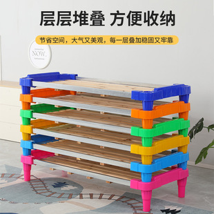 Single Bed Kindergarten Wooden Board Plastic Children's Sleeping Bed Baby Stacking Early Education Crib Lunch Break Care Universal Wheel
