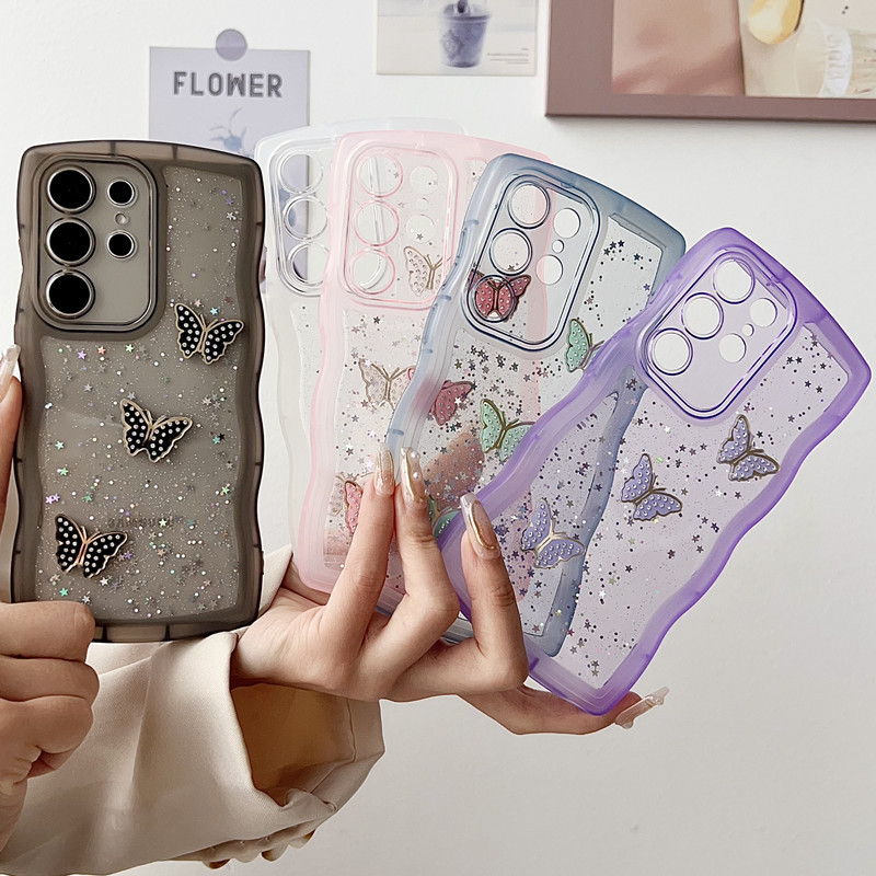 Suitable for Samsung S26Ultra Glue-Coated S25 Mobile Phone Case A37/A56 Glitter S23 Butterfly A34 Simple A07A23