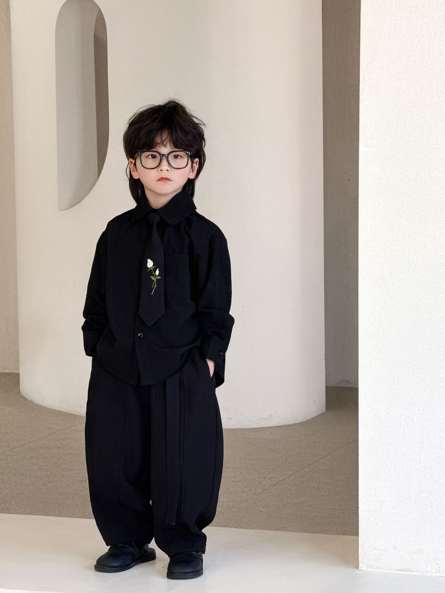 25128 черная одинарная рубашка (без аксессуаров)