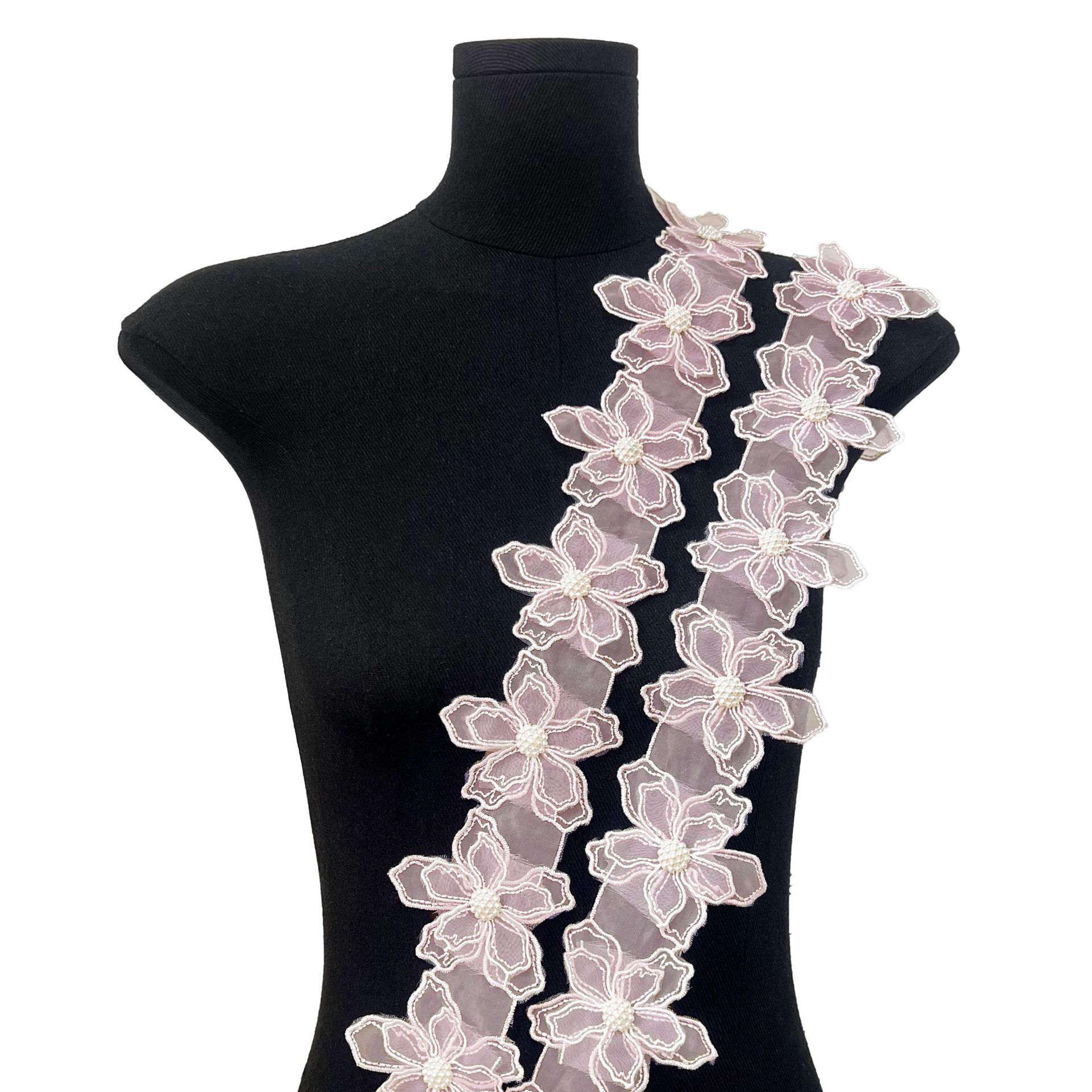 Material de malla de encaje de flores multicolor con decoración de perlas Ropa para niños Accesorios para el cabello Zapatos y sombreros Accesorios para textiles para el hogar image 10
