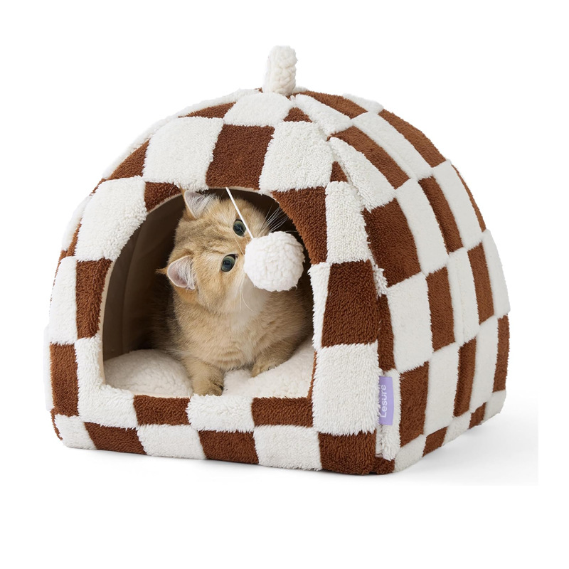 Nido de gato de calabaza, nido de mascota de jacquard de terciopelo de algodón calmante, cálido, habitación cerrada para gatos con memoria rebotable, exclusivo de Amazon