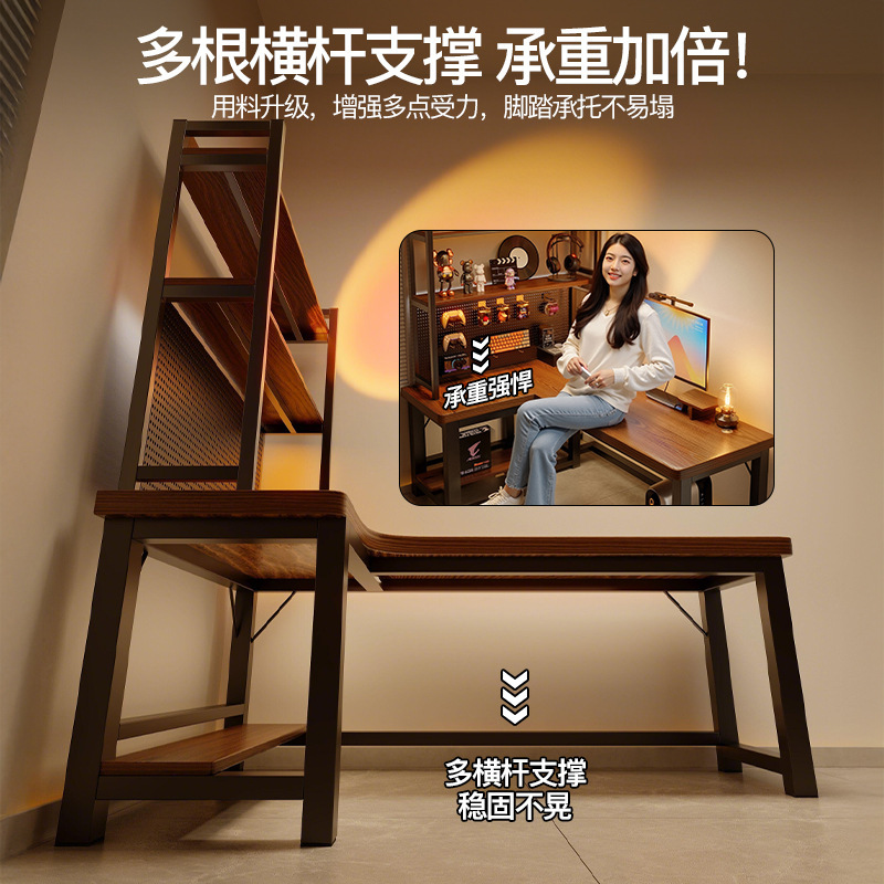 Escritorio de computadora de esquina de madera maciza, dormitorio de escritorio, escritorio para juegos domésticos, escritorio, estantería, escritorio de esquina integrado, tipo L