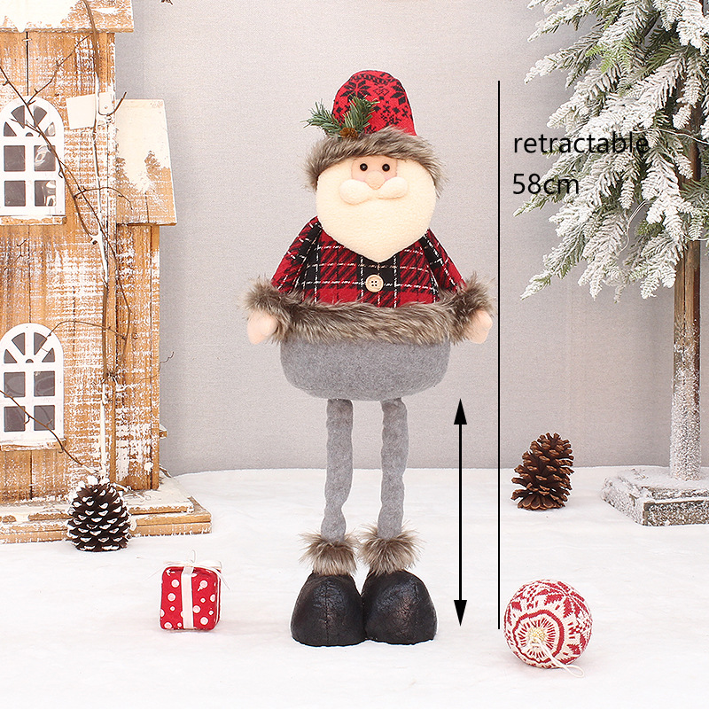Navidad nuevo largo pelusa tela a cuadros rojos ancianos muñeco de nieve ELK muñeca decoración Navidad decoración suministros