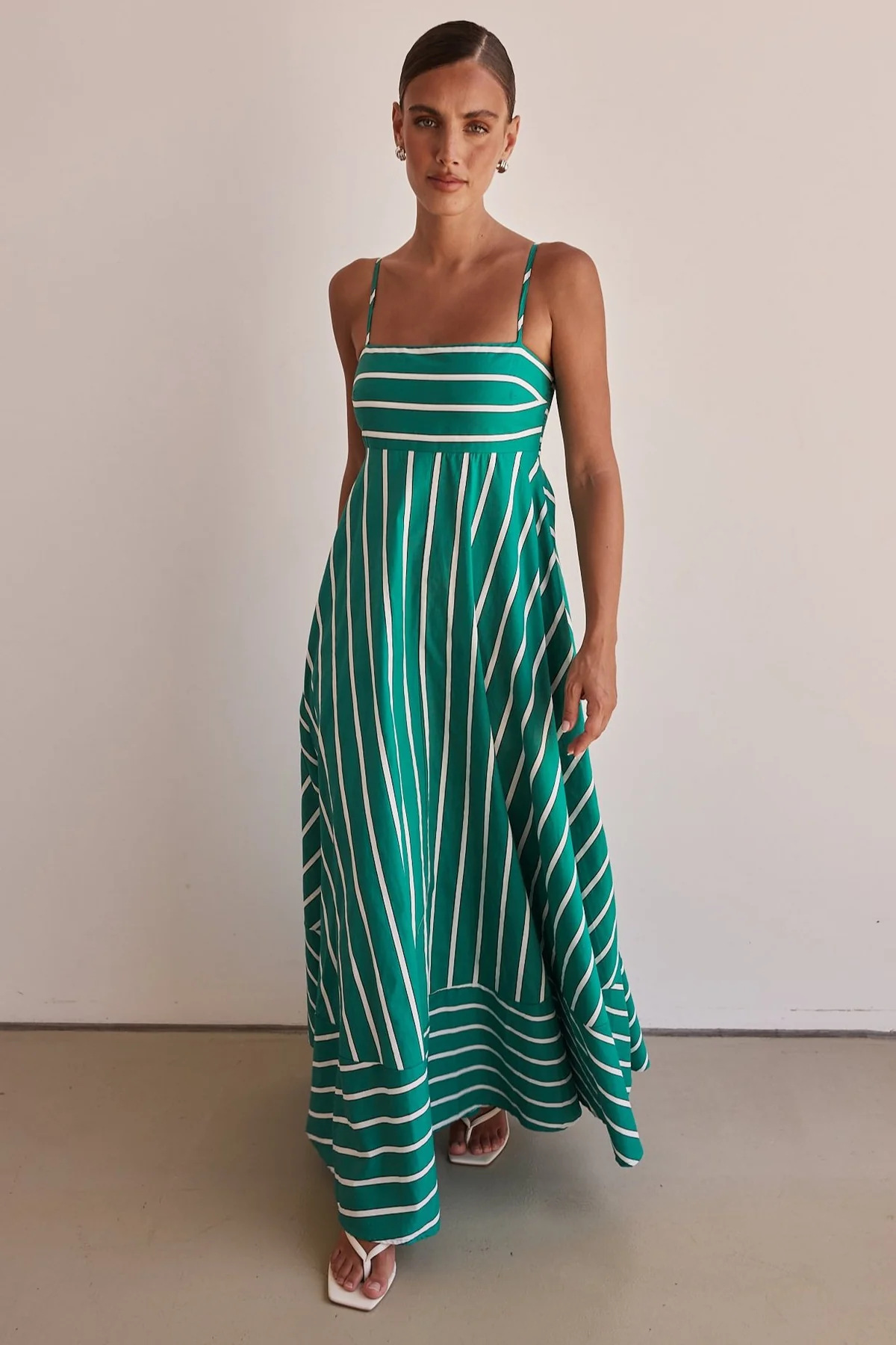 Simple Striped Spaghetti Straps Backless Swing Fresh Air Dress