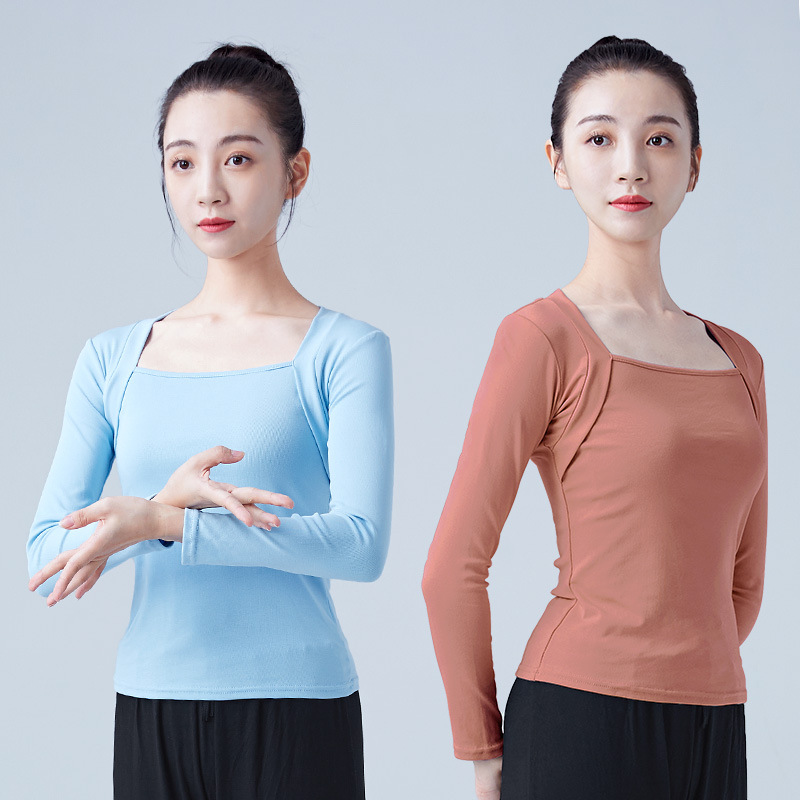 Ropa de práctica de danza para mujer, primavera y verano, ropa de danza moderna de media manga para profesora de ballet, top de imitación de dos piezas, venta al por mayor.