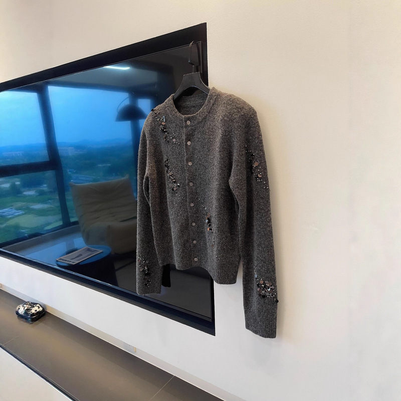 High Quality and Good Feel ~ Autumn and Winter Heavy Sequin Decorated Soft Waxy Wool Knitted Cardigan