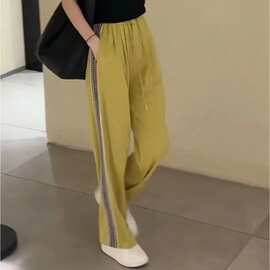 冰丝防晒休闲裤女夏季薄款小个子垂感显瘦直筒拖地拼接运动卫裤子