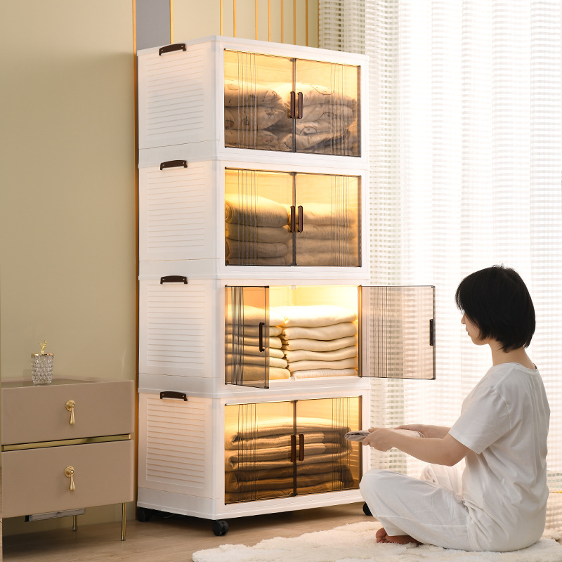 Armario de almacenamiento plegable, instalación gratuita, sala de estar, dormitorio, libros móviles, artículos diversos, armario de almacenamiento para bocadillos, armario de almacenamiento