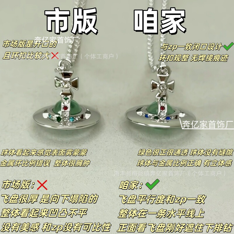 Empress Orb Medium Three-Dimensional Saturn Necklace Unisex High Version Mint Green 10m Pendant Ufo Clavicle Chain