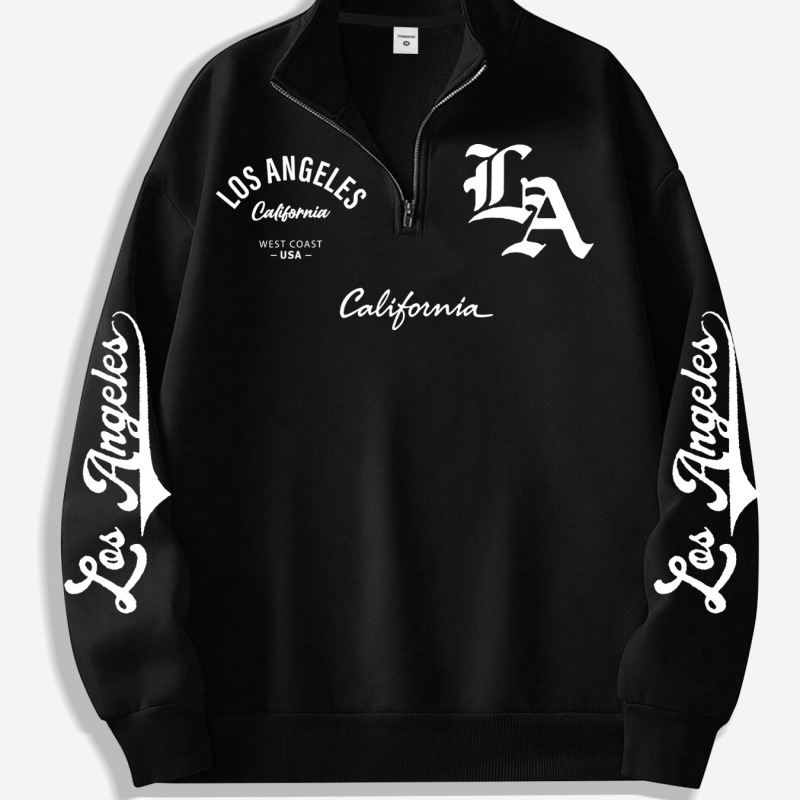 La Los Angeles Multi-Letter Print Half-Zip Stand Collar Sweatshirt Loose American Retro Casual Jacket for Men and Women La Los Angeles Multi-Letter Print Half-Zip Stand Collar Sweatshirt Loose American Retro Casual Jacket for Men and Women