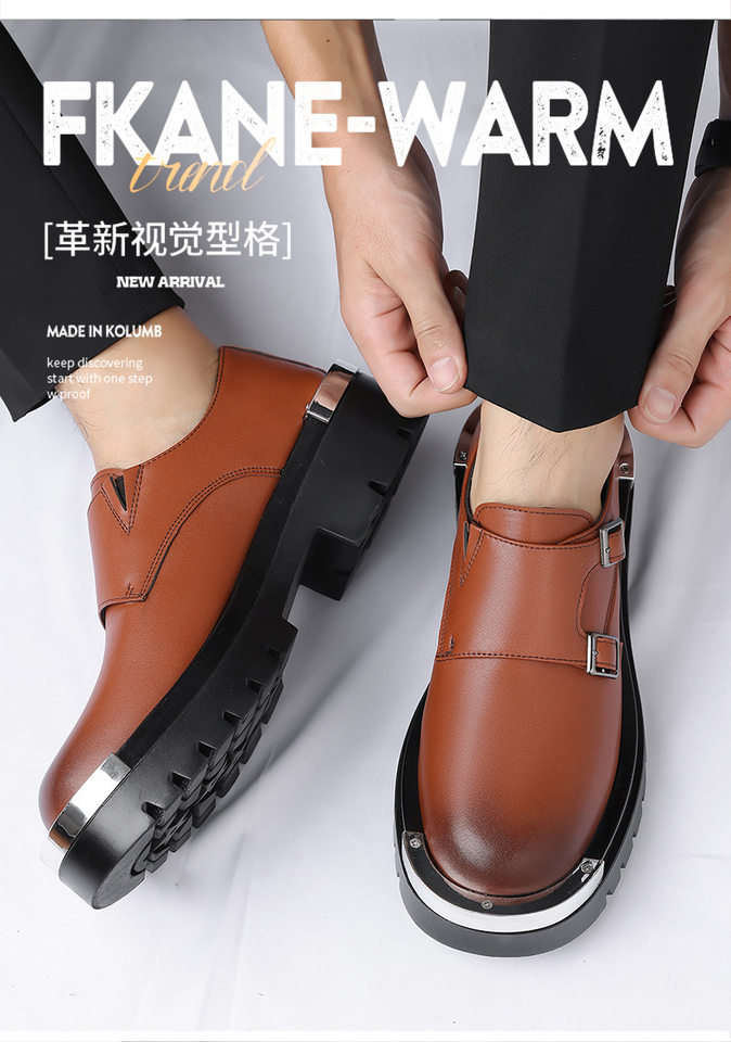 Giày bốt Martin nam cổ thấp mũi vuông kim loại, giày da lười phong cách thường ngày — Màu nâu, màu đen chi tiết 8