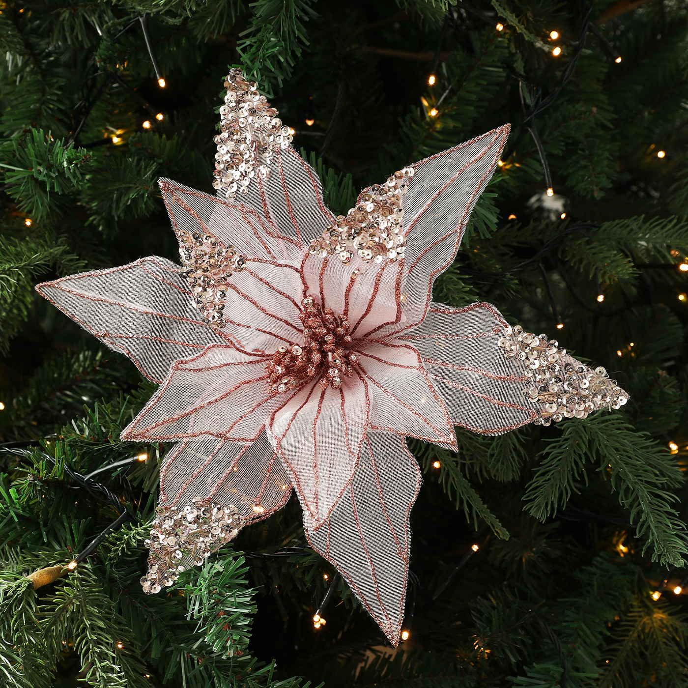 Nuevas flores de Navidad decoraciones de Navidad árbol de Navidad de alta calidad polvo de oro de polvo de tela flor flor de malla de imitación flores