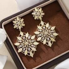 时尚大气微镶冰花彩锆花朵耳环轻奢高级感聚会旅行百搭豪华耳饰