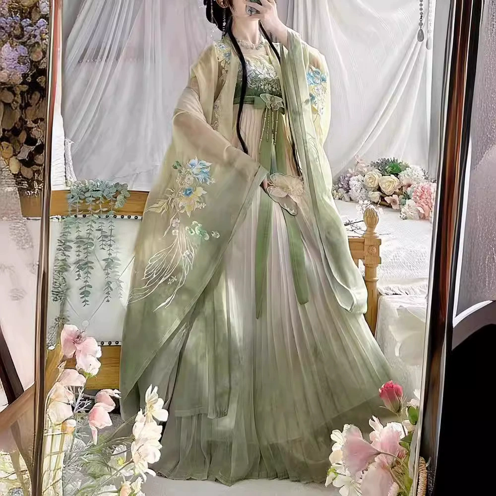 Весенний и летний Hanfu [Несколько весенних цветов] Тяжелая промышленность вышитая рубашка с большими рукавами